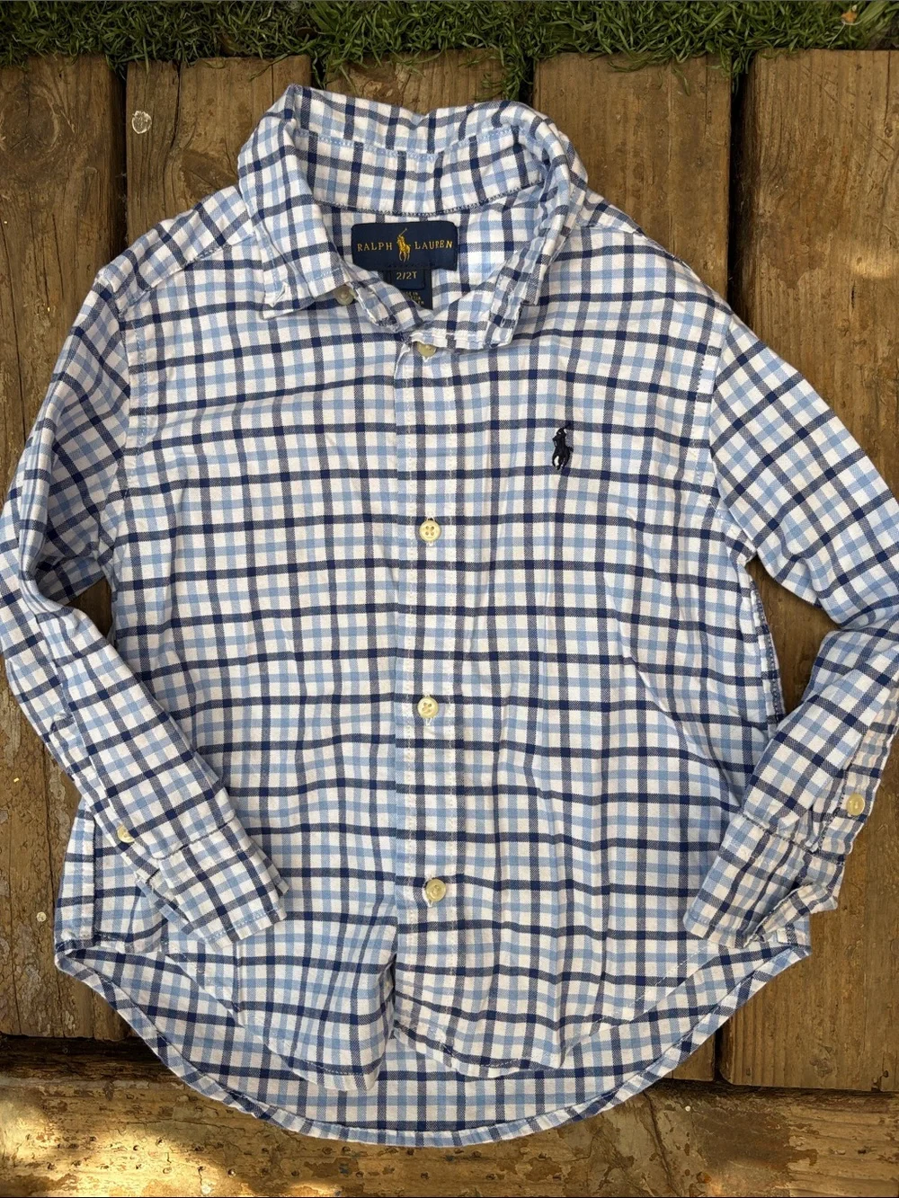 Ralph Lauren Blue & White Check Cotton Button-Down Shirt